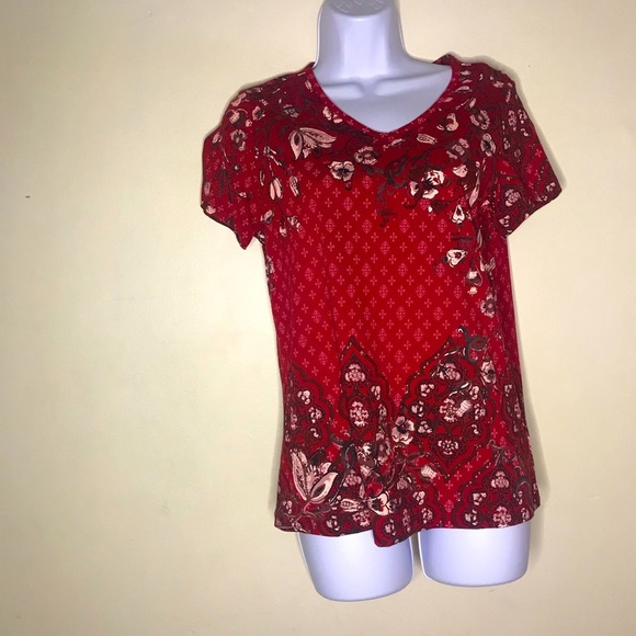 Christopher&banks red floral short sleeve top - Picture 2 of 16